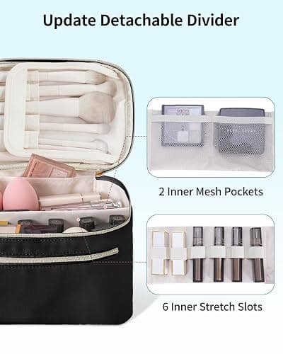 Wandering Nature Makeup Bag, Travel Make Up Bag with Divider, Makeup Case Organizer for Women in Fabric, Black thumbnail 4