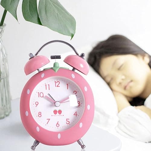 Danse Jupe 4 inches Twin Bell Alarm Clock Strawberry,Backlight,Battery Operated,Non Ticking,Analog Loud Alarm Clock for Bedroom,Bedside,Desk,Pink, One Size thumbnail 7