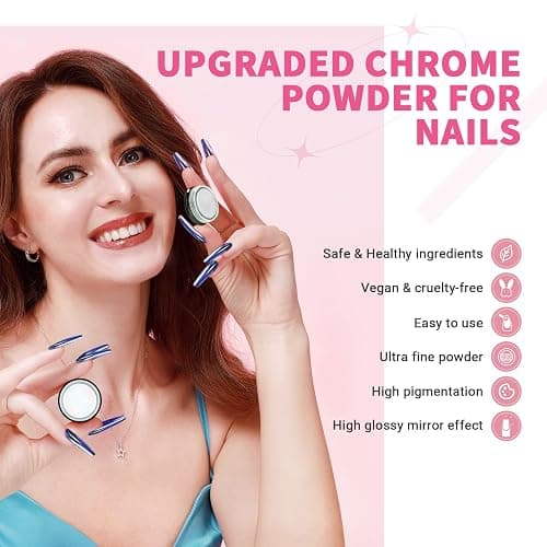 SAVILAND Chrome Nail Powder Set: 48 Colors Metallic Mirror Effect Chrome Nail Powder for Gel Polish Aurora Holographic Silver Gold Nail Chrome Powder for Gel Nails Art Decoration & French Manicure DIY thumbnail 7