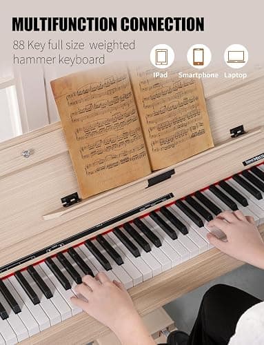 UISCOM 88 Key Weighted Home Digital Piano- Wooden Desk Electric Piano Transforms Between Desk and Vanity - Progressive Hammer-Action Keyboard, Perfect for Beginners with MIDI-Apricot thumbnail 2