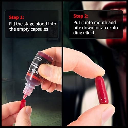 MEICOLY 0.5OZ Edible Fake Blood with 6 Packs Empty Capsules,Washable Stage Blood Sangre Falsa,Realistic Dripping Sticky Fake Blood for Halloween, SFX,Special Effect Makeup for Zombie Vampire thumbnail 4