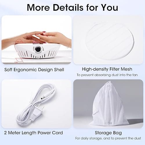 Gellen Nail Dust Collector with LED Display, 4000RPM Powerful Suction Vacuum Fan with Reusable Filter, Soft Ergonomic Shell Nail Vacuum Cleaner for Acrylic Nail Tech, Home & Salon thumbnail 7