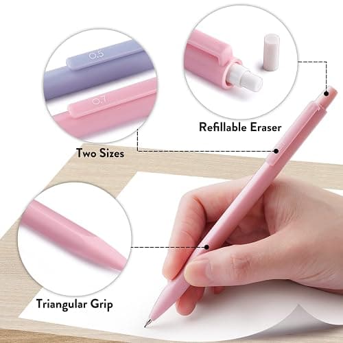 Four Candies Cute Mechanical Pencil Set, 6PCS Pastel Mechanical Pencils 0.5 & 0.7mm with 360PCS HB Leads, 3PCS Erasers and 9PCS Eraser Refills, Aesthetic School Supplies for Girls Writing thumbnail 5