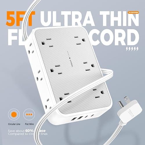TESSAN Surge Protector Power Strip, 5FT Flat Extension Cord with Multiple Outlets, 12 Outlet Extender with 4 USB (2 USB-C), Flat Plug Power Strip, 1800J Surge Protection, Office, Dorm Essentials thumbnail 7