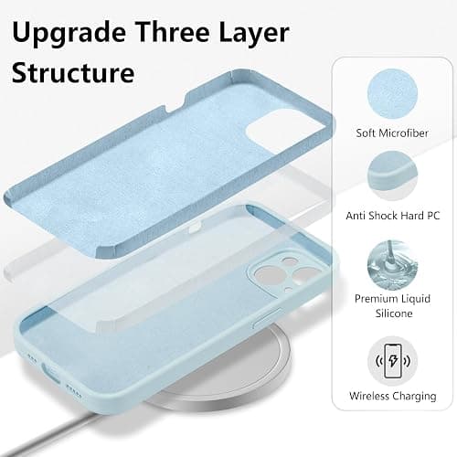 UCASONG for iPhone 13 Case Silicone,with [Full Camera Protection][Soft Anti-Scratch Microfiber Lining],Liquid Silicone Ultra Slim Shockproof Phone Case for Men Women Girls-Baby Blue thumbnail 3