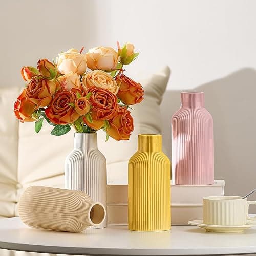 Mfacoy White Ceramic Flower Vase, Minimalist Decor, Modern Home Decorative Vase, Small Pampas Grass Vases For Kitchen, Bedroom, Office, Living Room, Bathroom, Shelf Centerpiece Table Decorations(8 in) thumbnail 7