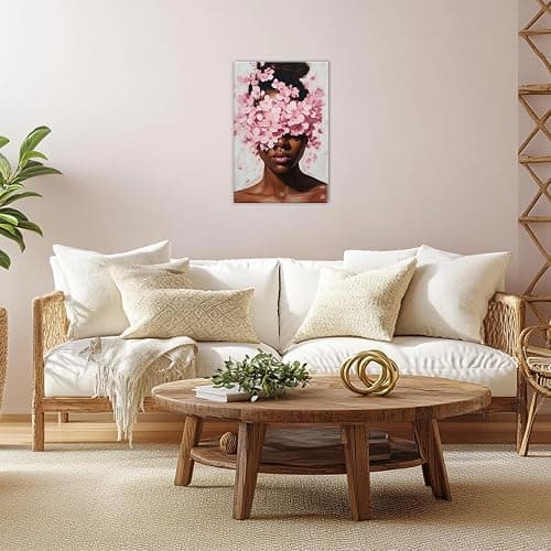 KPLUNDO Black Woman Wall Art Pink Black Girl With Floral Paintings African American Canvas Print Fashion Home Decoration Living Room Decor(Artwork-4,12"x18") thumbnail 3