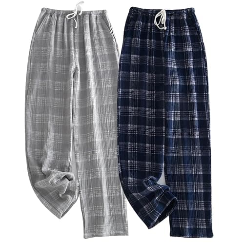 STMAHER 2 Pack Men's Cotton Pajama Bottoms Lightweight Sleep Lounge Pants Plaid Sleepwear Long Pj Pants With Pocket - Image 1