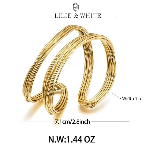 LILIE&WHITE Damen Armreif – Schlichtes Goldenes Manschettenarmband, Verstellbarer Offener Kreuzdraht-Armreif, Stapelbarer Schmuck für das Handgelenk thumbnail 6