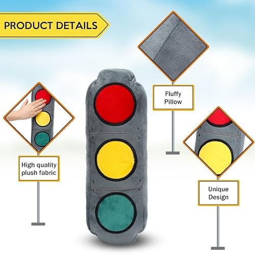 2 Pcs Race Car Room Decor Racing Plush Throw Pillow Set Gift Operation Christmas 15.7 Inch Soft 3D Simulation Wheel Pillow Funny Tire Cone Traffic Light and Stop for Bedroom Decorations(Traffic Light) thumbnail 4