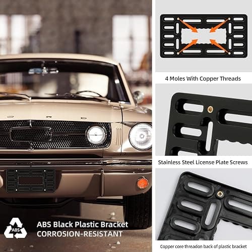 XCLPF Front License Plate Bracket,No Drill Front License Plate Holder,Front License Plate mounting kit,Universal Bumper Car Frame Mount Adapter with Stainless Steel Screw Cap,Cable Ties thumbnail 2