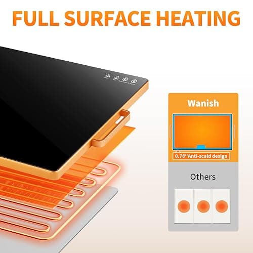 Electric Warming Tray (XXL 32”x18”)，Food Warmers for Parties Buffet with Thermostat & Full Surface Heating, Tempered Glass Warming Mat for Food, Temperature Adjustable Gold Handles Food Warming Mat thumbnail 9