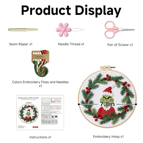 BBLYBD Christmas Embroidery Kit, 1 Set Cross Stitch Craft Kit for Beginners with Pre-Printed Embroidery Fabric, Hoop, Step-by-Step Instruction, Color Threads & Needles (Christmas-1 Set) thumbnail 7
