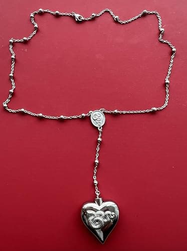Silver Saint Lana LDR Style Stash Necklace/Rosary Chain/Hollow Pendent/Heart Shaped With Snakes and Spoon thumbnail 2