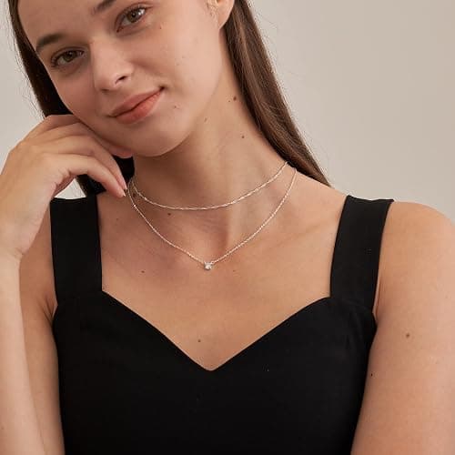 Tewiky Dainty 14k Gold Plated/Silver Cubic Zirconia Necklaces for Women, Simple CZ Jewelry Necklaces Trendy Gifts thumbnail 6