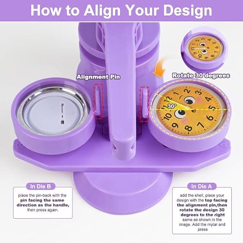 Happizza Button Maker Machine 58mm/2.25in, Pin Maker Machine Kit with 30 Buton Parts, DlY Badge Maker, Purple Button Press Machine, Perfect Beginner Experience Kit, Ideal for School, Parties, Events thumbnail 7