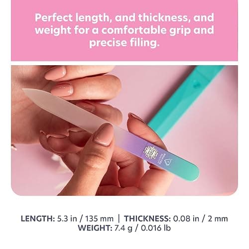 Bona Fide Beauty Czech Glass Nail File with Case in Pastel Green Violet | Crystal File for Natural Nails with Protective Case, Nail Care Tool Gifts for Women, Fine Grit Gentle Nail Care thumbnail 4