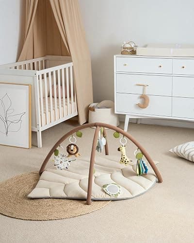 Blissful Diary Baby Play Gym & Activity Mat, Leaf Shaped Baby Tummy Time Play Mat with 6 Detachable Toys, Promotes Motor Skills & Sensory Development, Newborn Baby Essentials Gift, Oatmeal Beige thumbnail 7