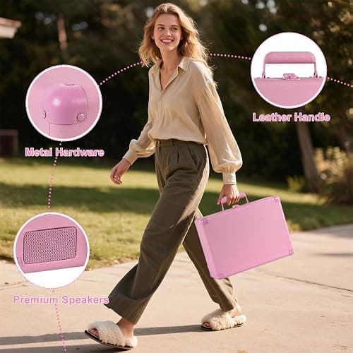 Portable Record Player with Bluetooth 3 Speed Turntable Built in Rechargeable Battery Vintage Suitcase Design with RCA Line Out and Aux in thumbnail 7
