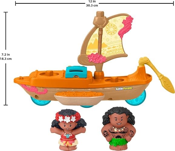 Fisher-Price Little People Toddler Toy Disney Princess Moana & Maui’s Canoe Sail Boat with Figures for Pretend Play Ages 18+ Months​ thumbnail 3