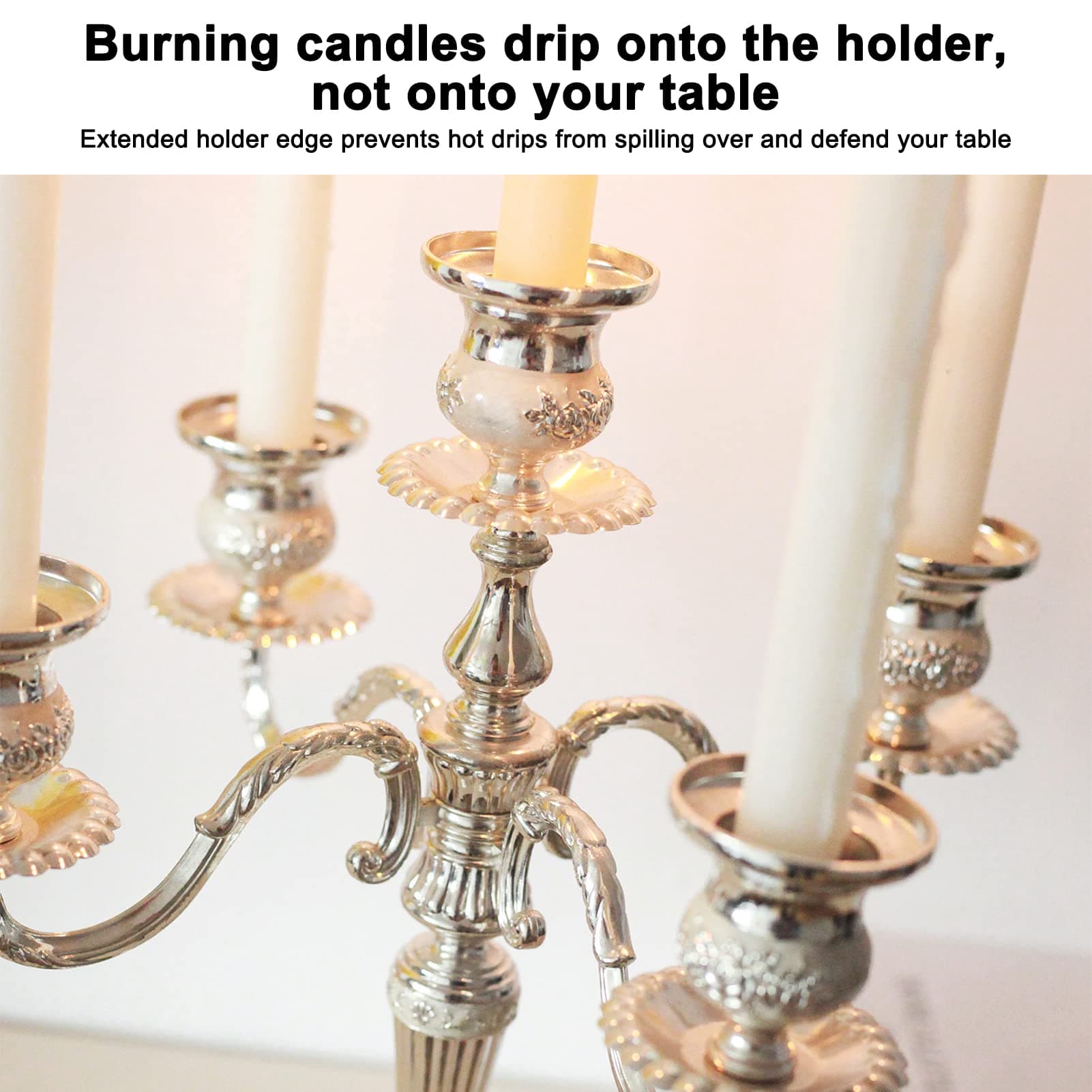 MUNEFE Vintage Tall Candelabra, 5 Arms Candle Holder Stick, 5 Candle Metal Candelabra Suitable for Wedding Dinning Party Decorative thumbnail 3