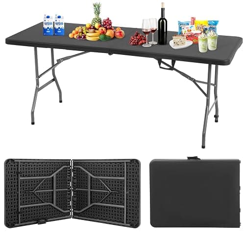 BestOffice Outdoor Folding Camping Table Plastic Table Portable Square Height Dining Table Perfect for Picnics,Parties,Party and Camping,Black - Image 1