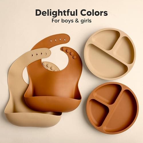 KeaBabies 2-Pack Silicone Bibs for Babies, Toddlers Girl, Boy – Sturdy Food-Grade Baby Bibs for Eating, Large Food Catcher, Clean & Put On Easily, Waterproof Toddler Feeding Essentials (Terracotta) thumbnail 7