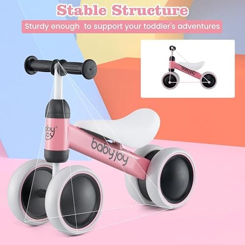 BABY JOY Balance Bike, No Pedal 4 Wheels Toddler Bike with Soft Seat as First Ride-on Toy Birthday Gift, Baby Balance Bike for 2 Years Old Boys Girls (Pink) thumbnail 5