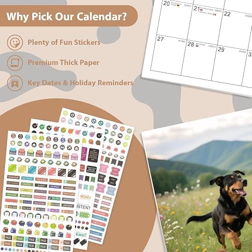 2026 Wall Calendar, Large Monthly Wall Calendar Dogs, Jan 2026 - Dec 2026, 12" x 24" (Opened), Hanging Planning Calendars for Family Home Office Supplies thumbnail 6