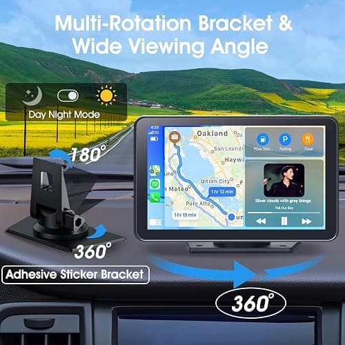 Portable Wireless Carplay Car Stereo, 7" HD Touchscreen for Car with Apple CarPlay & Android Auto with Backup Camera/Mirror Link/Voice Control/Bluetooth/GPS/AUX/FM Satellite Radio for All Vehicles thumbnail 8