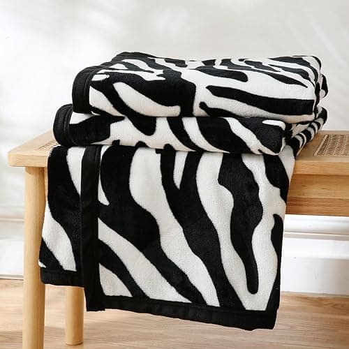 PU MEI Fuzzy Flannel Throw Blanket for Sofa, Couch, Bed, Black and White Zebra Print Blanket Animal - Lightweight Double Sided Cozy Super Soft Blankets, 50" x 60" inches thumbnail 2