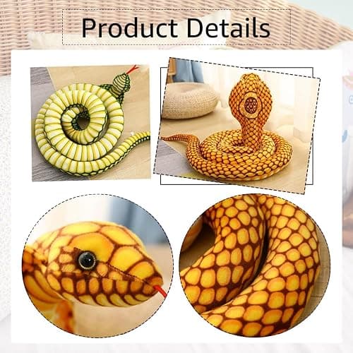 refavor Large Realistic Snake Plushies 70 Inch Cobra Stuffed Toys Green | 70 Inch Realistic Cobra Snake Plush Toy, Soft Stuffed Animal Gift for Kids and Unique Party Decoration for Reptile Lovers thumbnail 4