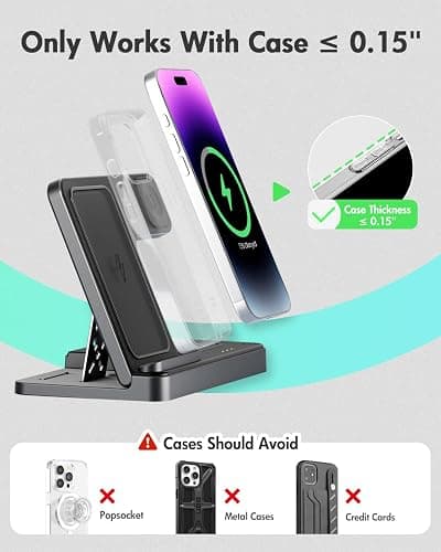 Wireless Charger iPhone Charging Station: 3 in 1 Charger Stand Multiple Devices for Apple - iPhone 16e 16 15 14 Pro Max 13 12 11 - Watch 10 9 8 7 6 5 4 3 2 SE and Ultra Series - Airpods 4 3 2 Pro - Black thumbnail 3