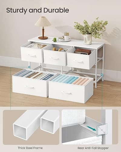 SONGMICS BELLAH Collection - Dresser for Bedroom, Chest of Drawers, Storage Organizer Unit, Closet, Entryway, Steel, 5 Drawers, Modern, Cloud White and Snow White ULGS322W01S thumbnail 6