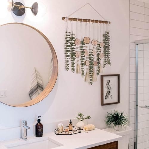 Artificial Eucalyptus Wall Decor Fake Greenery Leaves Stems Wall Hanging Plants on 16.5 inch Wooden Stick Boho Rustic Farmhouse Decor for Bedroom Kitchen Dining Room Bathroom thumbnail 3