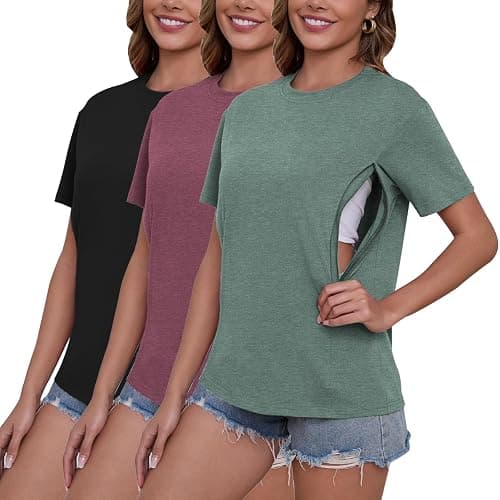 Ecavus 3-Pack Nursing Shirts Maternity Tops, Loose Fit - Image 1