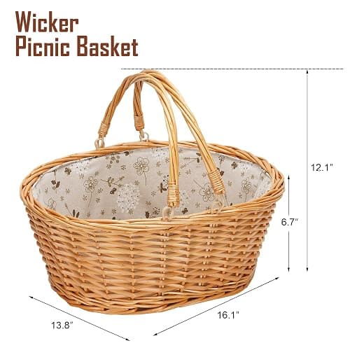 Weidenkorb mit doppelt klappbaren Griffen, natürlicher großer Weidenkorb, leerer Korb, günstige Ostereier, Süßigkeiten, Aufbewahrung, Weinkorb für Spielzeug, Blume, Hochzeit (weiß, 40,6 cm) thumbnail 3