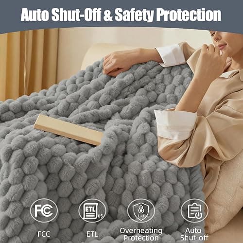 Eastsora Heated Blanket Throw 50" x 60" Soft Ribbed Faux Fur Flannel Fast Heating 12 Heat Levels 1–12H Timer & Overheat Protection & Auto Shut-Off & ETL FCC & Machine Washable Heated Throw thumbnail 6