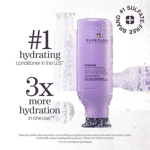 Pureology Hydrate Conditioner - For Dry or Color Treated Hair, Nourishing Conditioner to Restore Moisture and Seal in Hydration, Vegan thumbnail 2