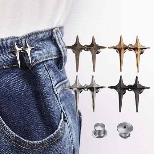 Pant Waist Tightener Adjustable Jeans Button Pin for Waist Pants Clips to Tighten Waist No Sew Detachable Make Jeans Waist Smaller 4 Sets Jean Buttons for Loose Jeans Instant Pants Button Tightener - Image 1