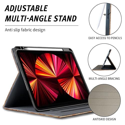 HYHCF Compatible Designer for iPad Pro 11 Inch Case 1st/2nd/3rd/4th Generation 2018/2020/2021/2022 PU Leather with Pencil Holder Soft TPU Back Case,Auto Sleep/Wake Cover,for Women-Brown thumbnail 3