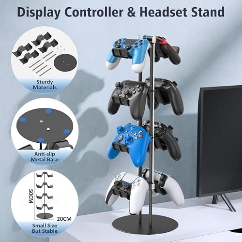 Kytok Controller Stand 4 Tiers with Cable Organizer for Desk, Universal Headphone Stand Compatible with Xbox PS5 PS4 Nintendo Switch, Headset Holder & Desk Mounts for 8 Packs Controller thumbnail 5