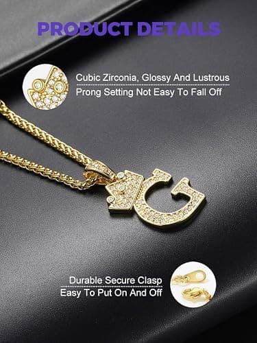 Richsteel Initial A-Z Letter Pendant Necklace for Men Women | 14K Gold Plated Crown Cubic Zirconia Monogram,316L Stainless Steel Chain,Hypoallergenic, 22" + 2" Extender,Gift Box thumbnail 3