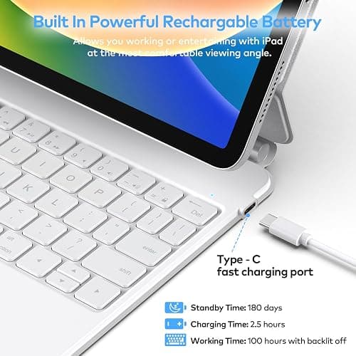 runelk Keyboard Case Compatible with iPad 10th Generation 2022 - Keyboard Case with Multi-Touch Trackpad for iPad 10.9" 10th Gen–Wireless Tablet Keyboard Case with touchpad - White thumbnail 7