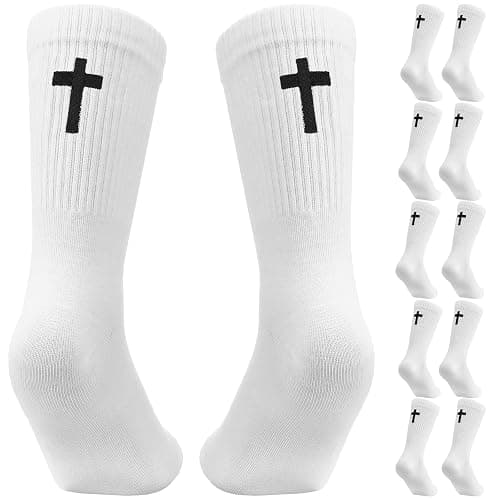 Yearntown 6 Pairs Embroidered Cross Socks Christian Gifts Ideas Religious Catholic Jesus Sock Novelty Funny Crew Cross Socks for Men Women - Image 1