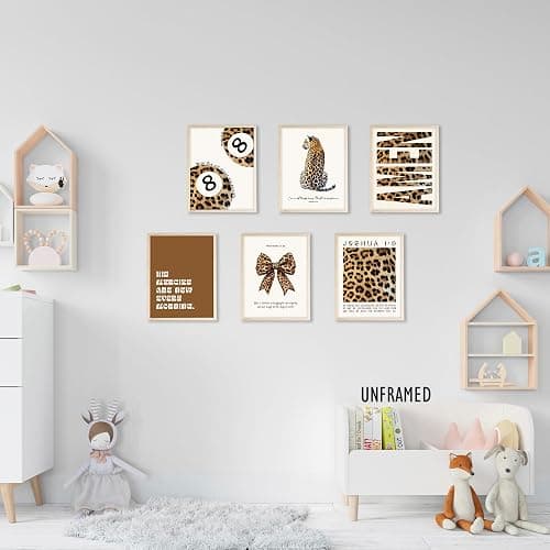 Eastern Print Trendy Leopard Print Wall Art Set, Cheetah Prints Room Decor, Bible Verse Art Prints, Trendy Decor for Bedroom, Living Room, Lucky 8 Ball Aesthetic Posters, 6Pcs 8x10in, UNFRAMED thumbnail 6