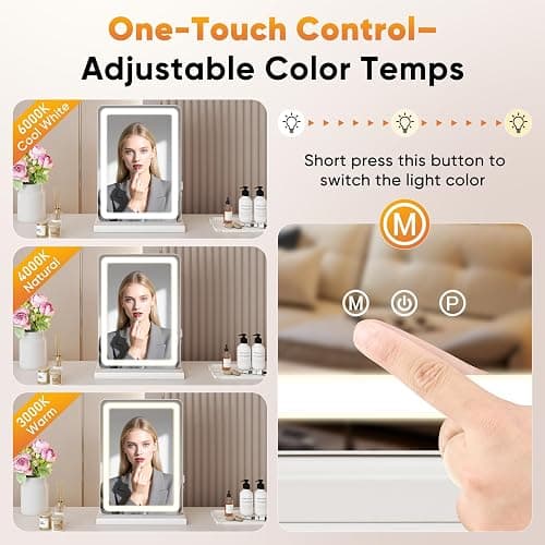 Sweetcrispy 17"x13" LED Vanity Mirror with Lights, Dimmable 3 Color Modes Makeup Mirror with Memory Function, USB Charging, Aluminum Frame, Lighted Mirror for Desk or Bedroom thumbnail 3