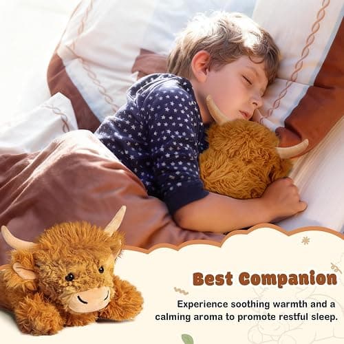 Highland Cow Stuffed Animals with Removable Microwave Heating Pad for Period Cramps Pain, Stress Relief, Weighted Stuffed Animals Lavender Scented Cow Plush for Sooth & Relax, Highland Cow Gifts thumbnail 6
