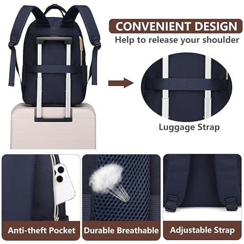 Laptop Backpack for Women, Fits 15.6 Inch Laptop Bag, Fashion Travel Work Backpack Anti-theft Bag with USB Charging, Business Computer Waterproof Backpack Purse, Beige Blue Brown thumbnail 5