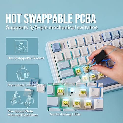 EPOMAKER x Aula F75 Gasket Mechanical Keyboard, 75% Wireless Hot Swappable Gaming Keyboard with Five-Layer Padding&Knob, Bluetooth/2.4GHz/USB-C, RGB (Sea Salt Blue, LEOBOG Reaper Switch) thumbnail 4